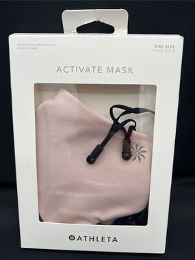 Athleta Face Mask Packaging in Pink and Black only one mask